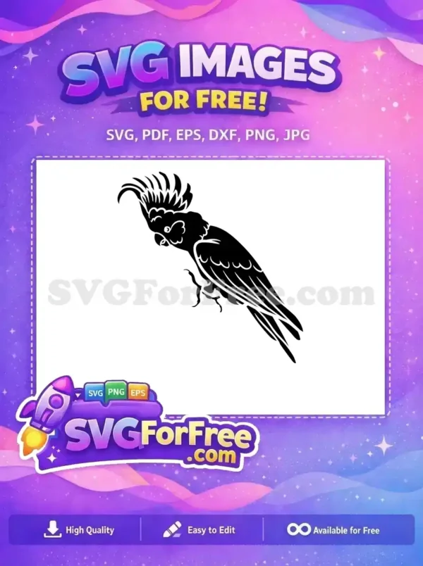 Free Black Crested Free Parrot Silhouette Design Art Free SVG