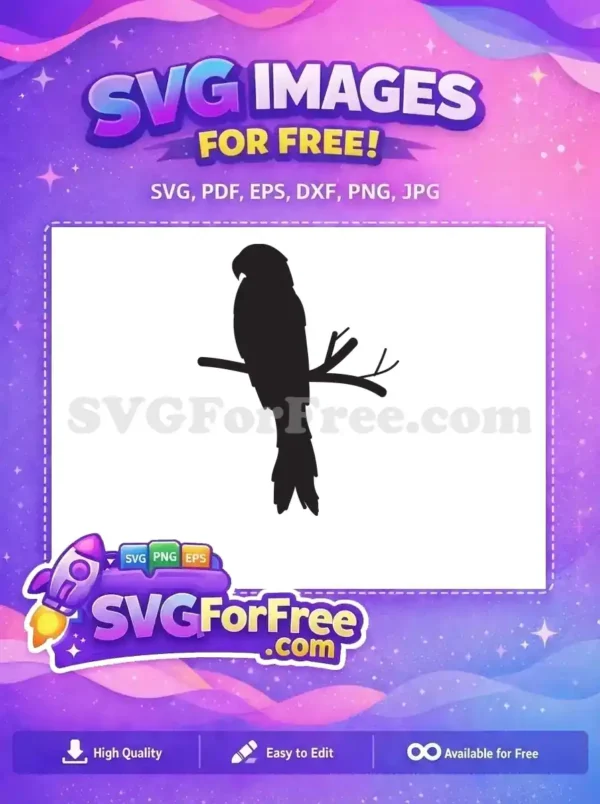 Free Perched Parrot Silhouette Free Tropical Branch Design Free SVG