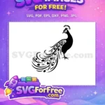 Free Black Peacock Silhouette Free Detailed Tail Feathers Nature Free SVG - Instant Download