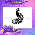 Free Curved Tail Free Feather Detail Peacock Silhouette Free SVG - Instant Download