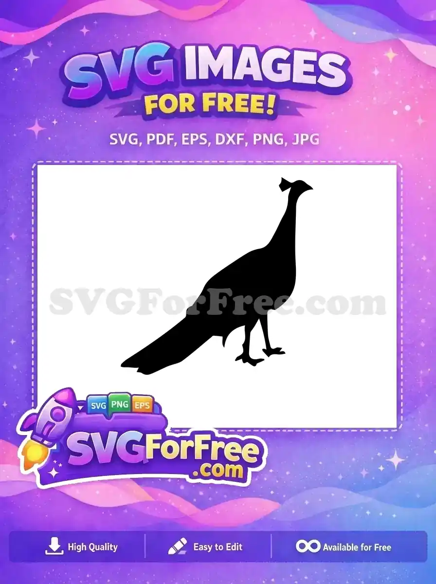 Free Elegant Standing Free Black Peacock Silhouette Free SVG