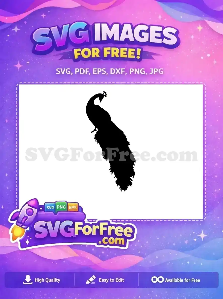Free Elegant Standing Free Peacock Silhouette Design Free SVG
