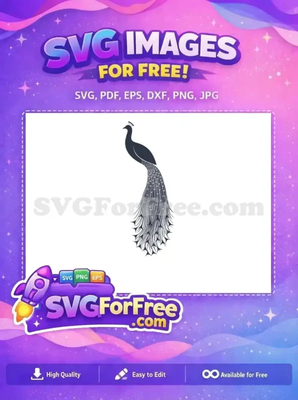 Free Detailed Tail Free Peacock Silhouette Design Free SVG