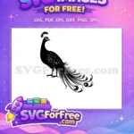 Free Elegant Crested Free Detailed Tail Peacock Silhouette Free SVG - Instant Download