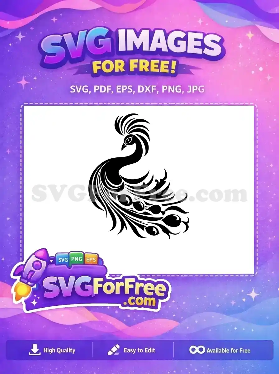Free Elegant Plumage Free Black Silhouette Peacock Design Free SVG