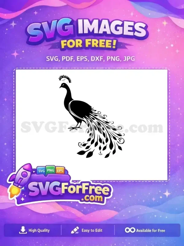 Free Detailed Tail Feathers Free Black Silhouette Peacock Free SVG