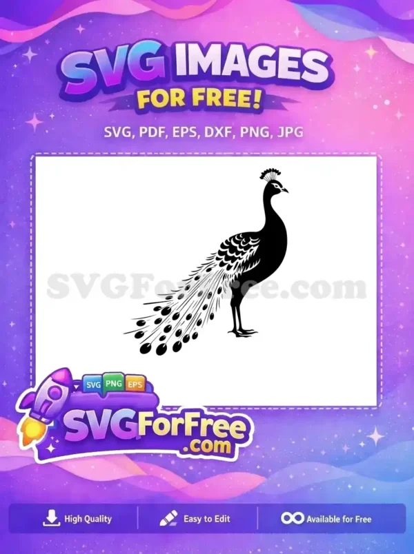 Free Elegant Crested Free Detailed Peacock Silhouette Free SVG