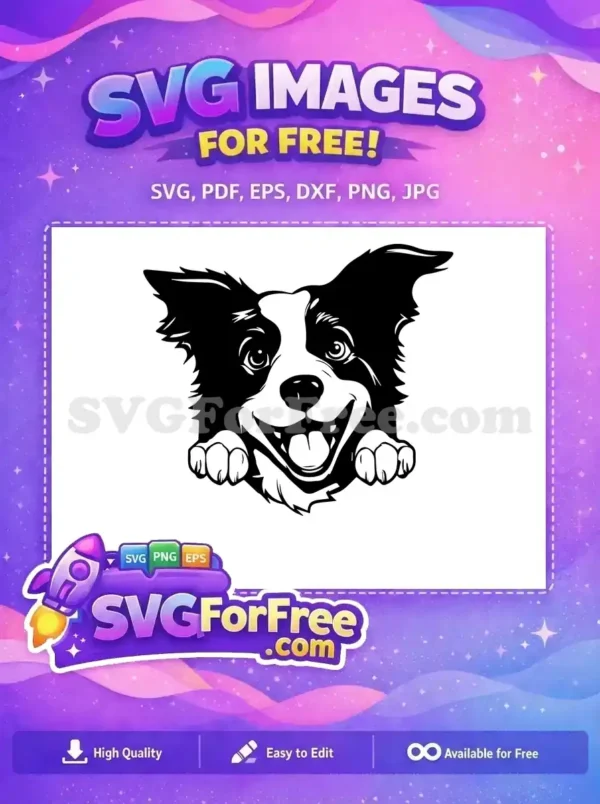 Free Smiling Border Collie Free Peeking Dog Silhouette Free SVG 1 Free Smiling Border Collie Free Peeking Dog Silhouette Free SVG 1