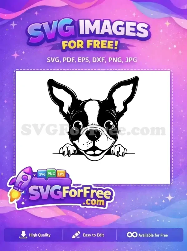 Free Peeking Boston Terrier Free Smiling Face Cute Free SVG