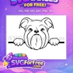 Free Bulldog Peeking Free Tongue Out Black White Free SVG - Instant Download