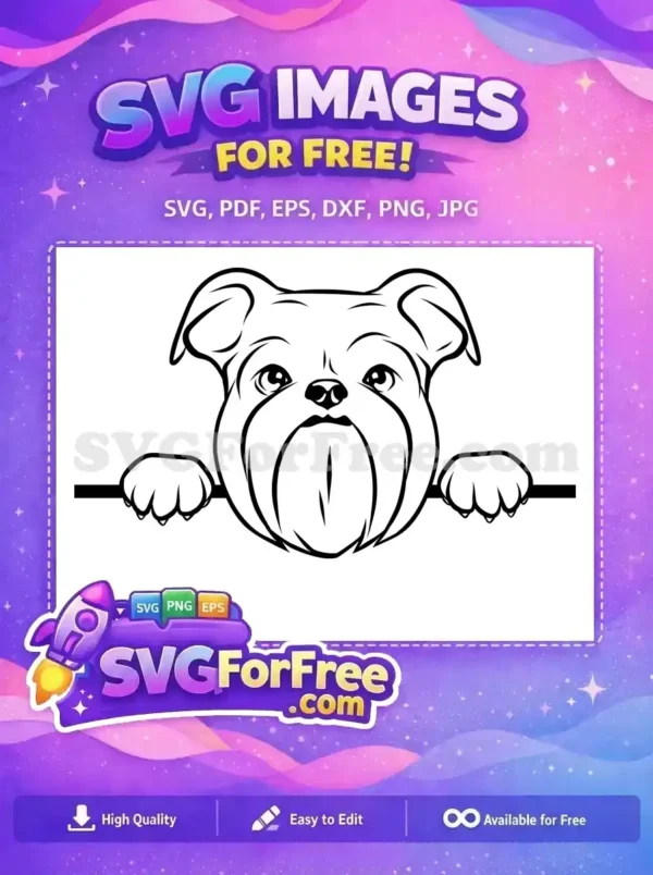 Free Bulldog Peeking Free Tongue Out Black White Free SVG