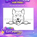 Free Smiling Akita Free Peeking Dog Cartoon Free SVG - Instant Download