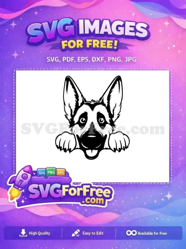 Free Peeking German Shepherd Free Smiling with Paws Up Peeking Dog Free SVG
