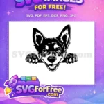 Free Cute Dog Peeking Free Black Silhouette Art Free SVG - Instant Download