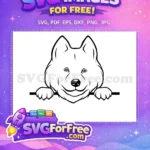 Free Smiling Peeking Akita Free Happy Dog Face Line Art Design Free SVG - Instant Download