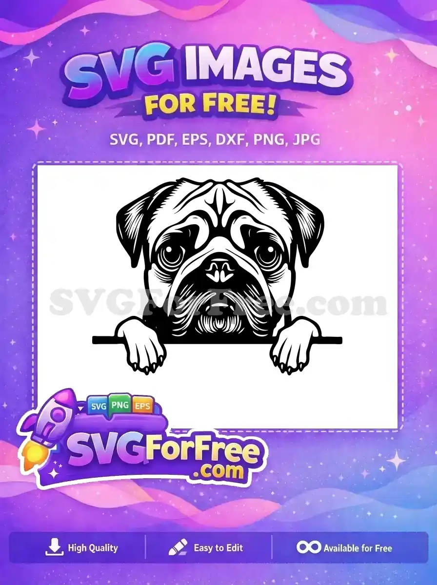 Free Peeking Pug Dog Free Black Silhouette Cute Pet Face Free SVG