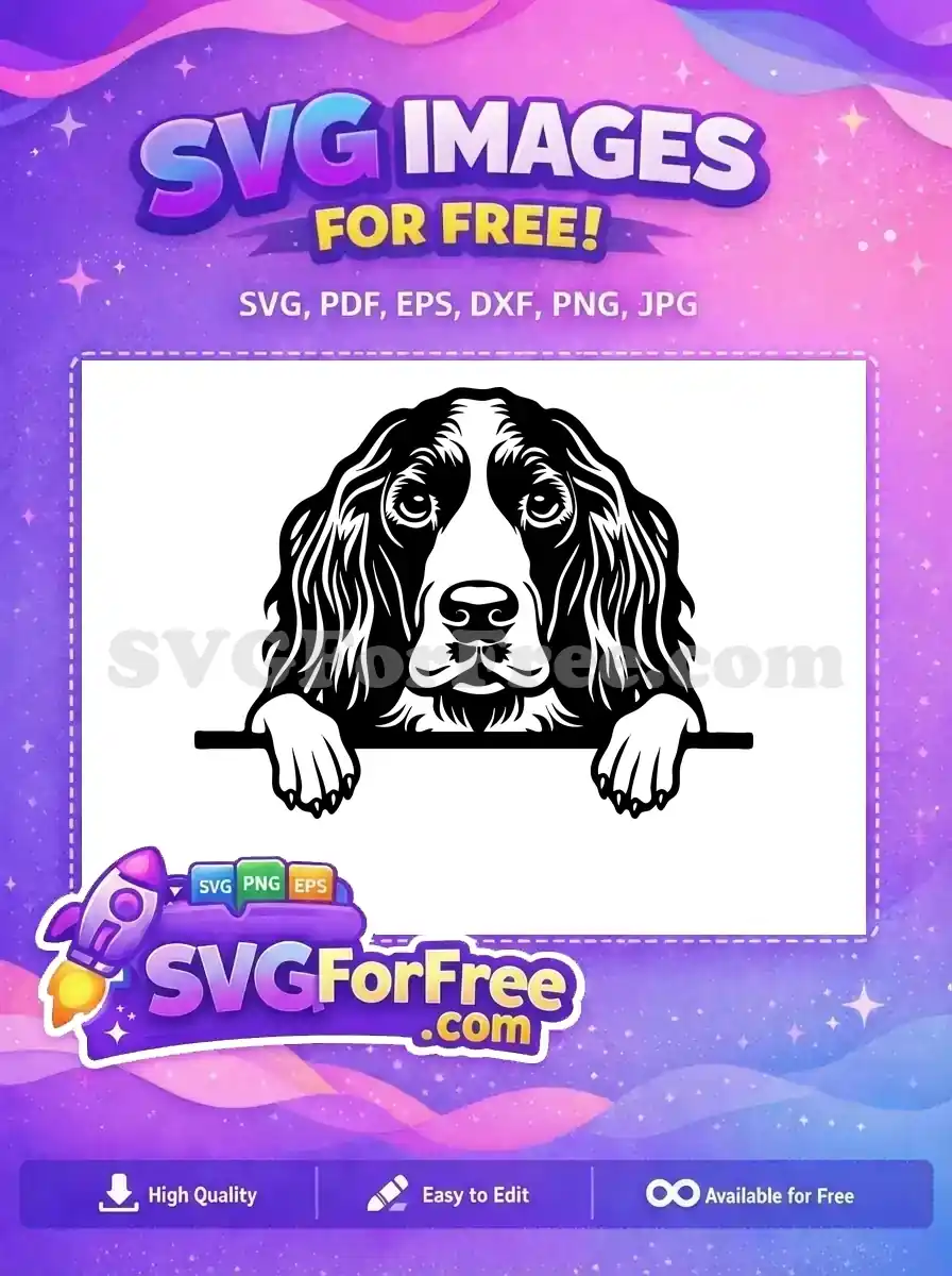 Free English Springer Spaniel Free Peeking Black White Dog Free SVG