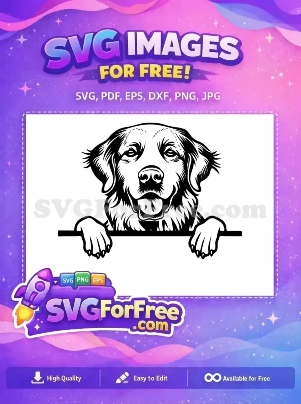 Free Happy Golden Retriever Free Peeking Paws Black White Free SVG