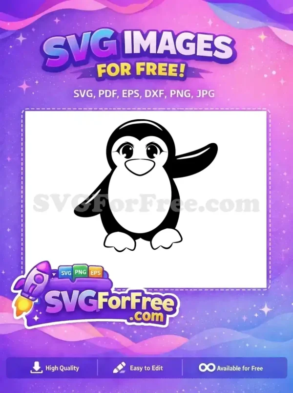 Free Cute Eyes Free Waving Penguin Cartoon Free SVG