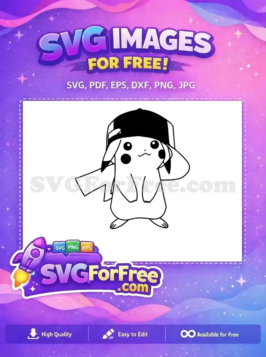 Free Pikachu Black Cap Free Cartoon Style Detective Free SVG