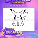 Free Outline Cute Face Free Sitting Pikachu Cartoon Free SVG - Instant Download