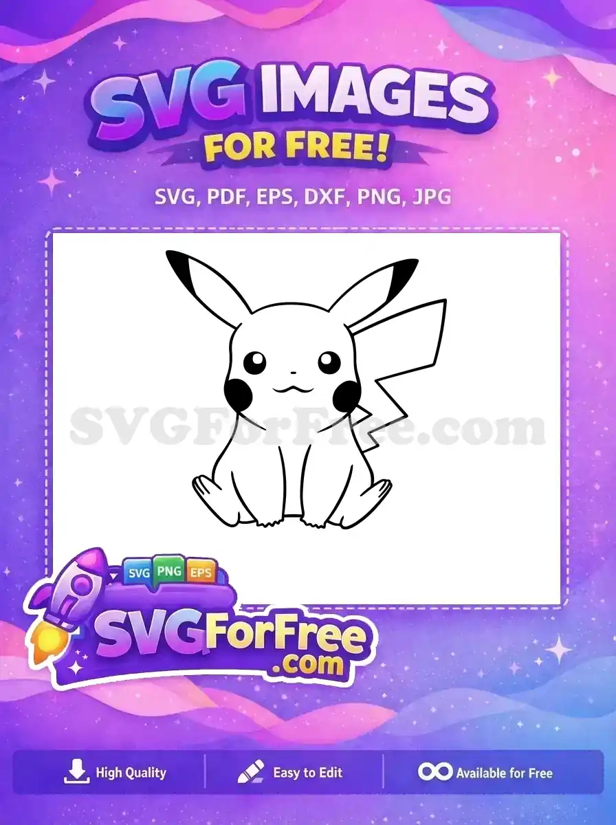 Free Outline Cute Face Free Sitting Pikachu Cartoon Free SVG