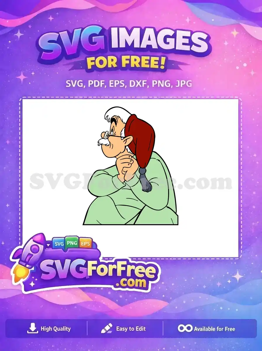 Free Geppetto Thinking Free Red Sleepcap Pinocchio Free SVG
