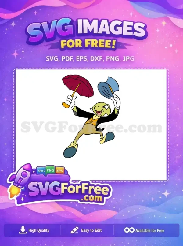 Free Happy Jiminy Cricket Free Red Umbrella Blue Hat Pinocchio Free SVG