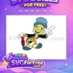 Free Smiling Jiminy Cricket with Blue Hat Free Pointing with Red Umbrella Pinocchio Free SVG - Instant Download