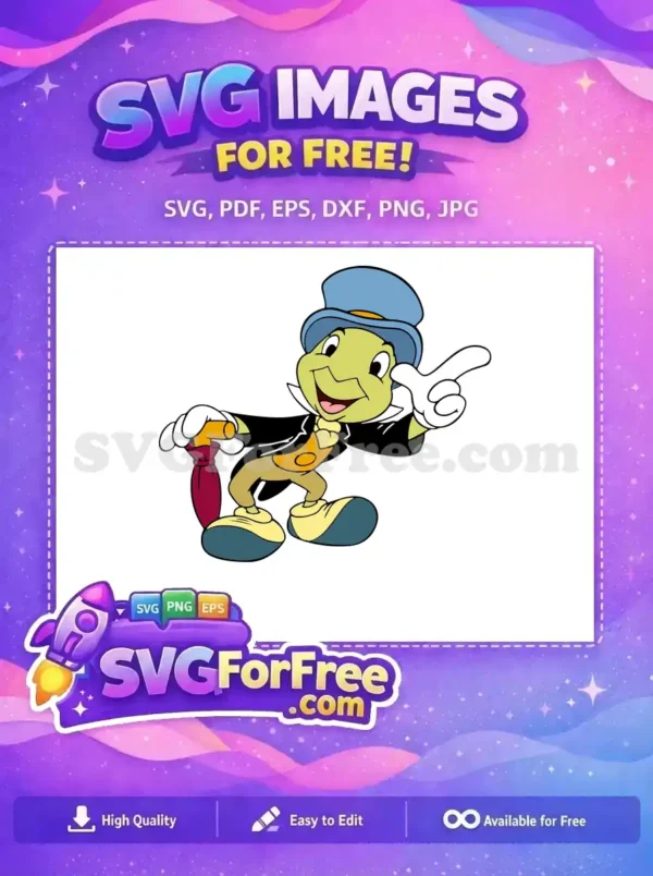 Free Smiling Jiminy Cricket with Blue Hat Free Pointing with Red Umbrella Pinocchio Free SVG