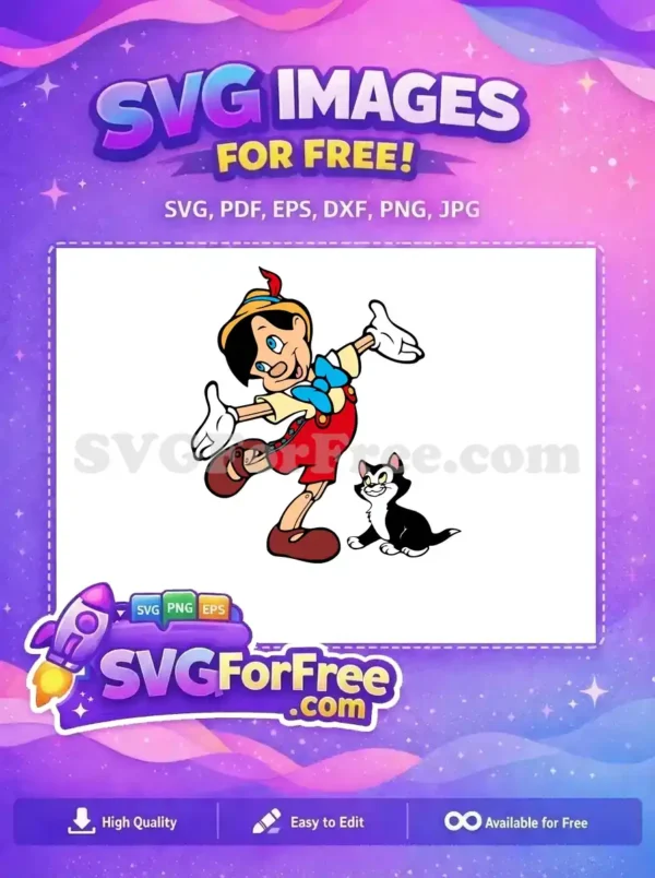Free Happy Pinocchio Free Figaro Pet Red Outfit Free SVG