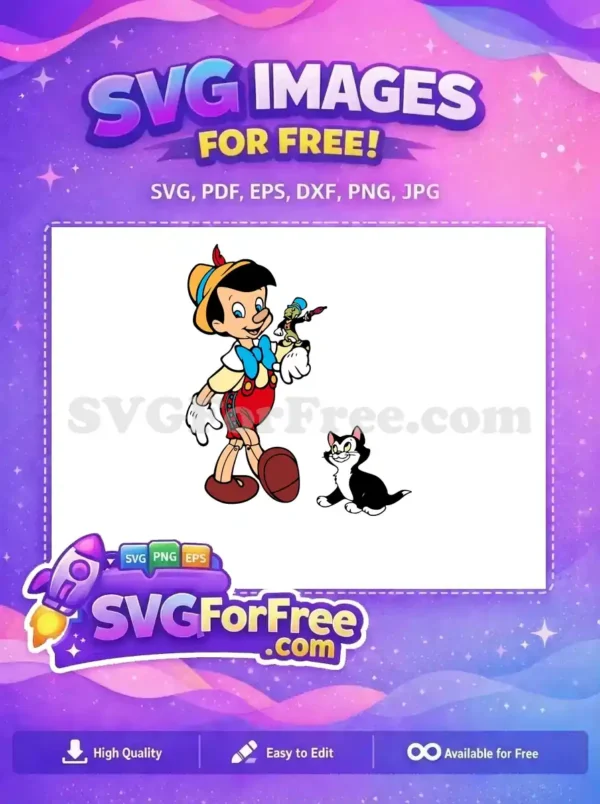 Free Smiling Pinocchio with Yellow Hat Free Jiminy Cricket Free SVG