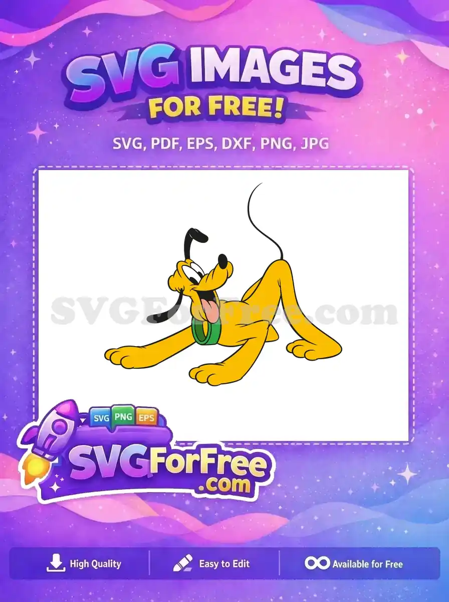 Free Playful Pluto with Tongue Free Green Collar Disney Free SVG