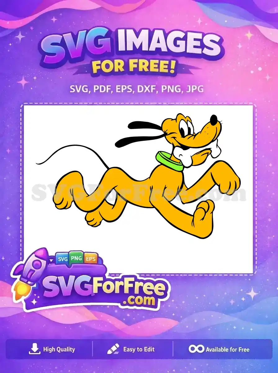 Free Running Pluto with Bone Free Green Collar Pluto Disney Free SVG