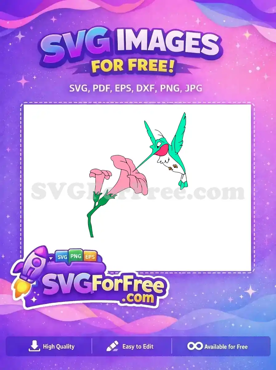 Free Flit Teal Hummingbird Free Pink Flower Pocahontas Free SVG
