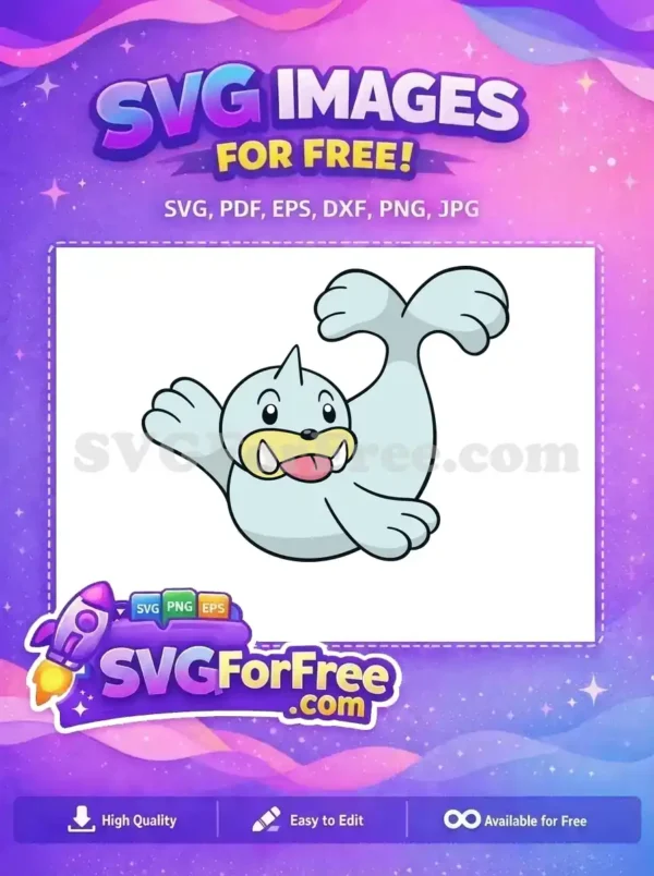 Free Waving Light Blue Dewgong Free Playful Tongue Out Pokemon Cartoon Free SVG