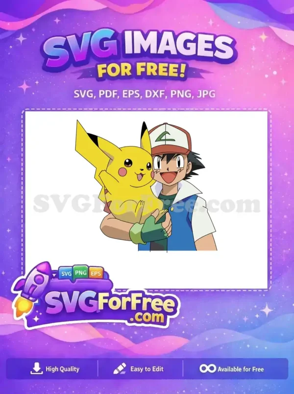 Free Smiling Pikachu Free Holding Ash Pokemon Free SVG
