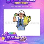 Free Smiling Ash Ketchum Free Holding Pikachu Pokemon Free SVG - Instant Download
