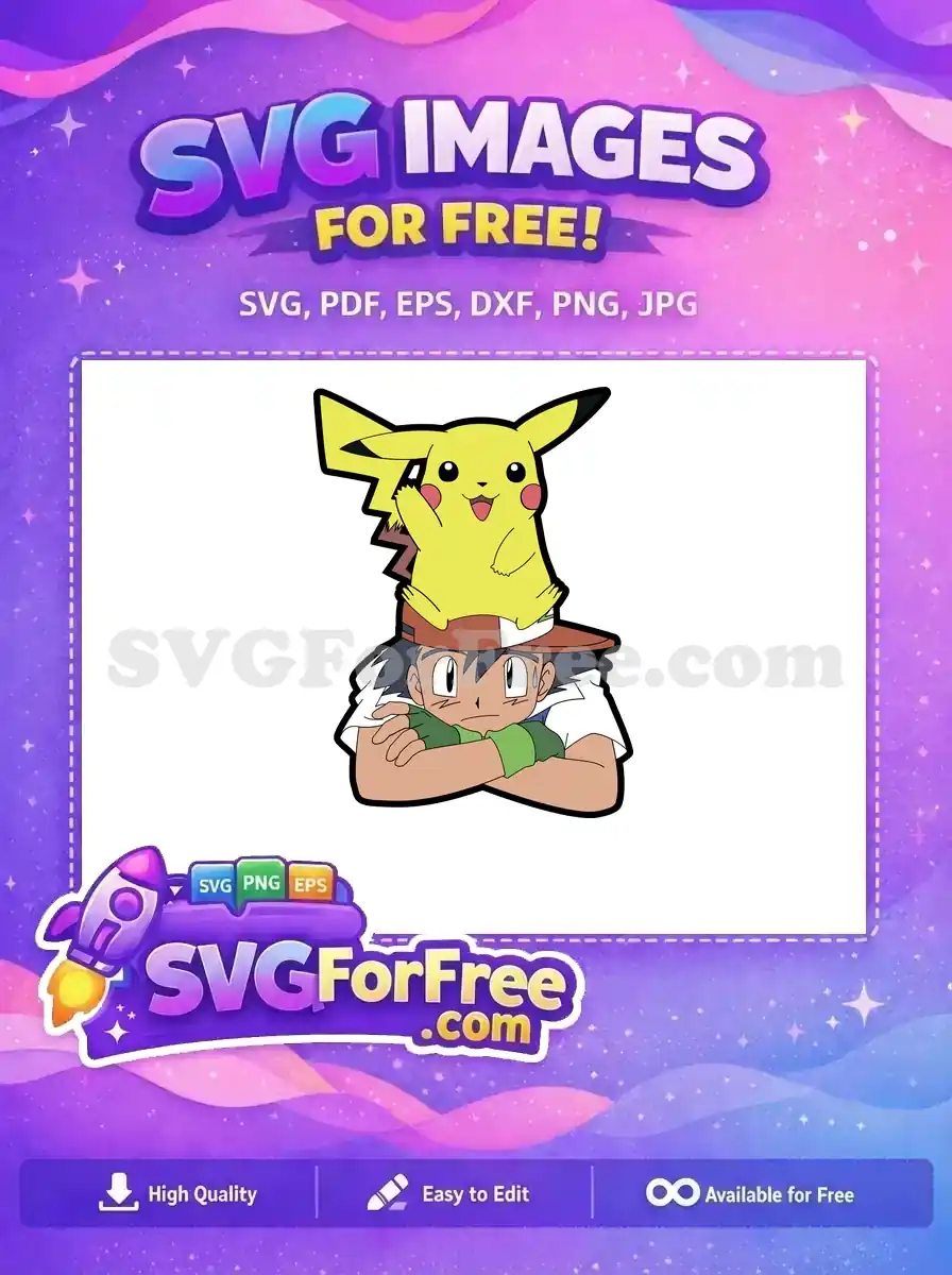 Free Smiling Pikachu Free Ash Ketchum Worried Pokemon Free SVG