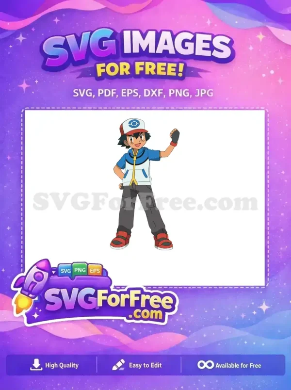 Free Smiling Ash Ketchum Free Arm Raised Pokemon Free SVG