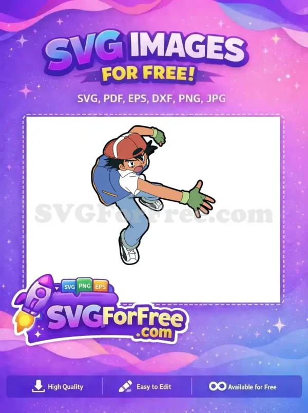 Free Ash Red Hat Free Shouting Command Pokemon Cartoon Free SVG