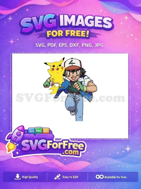 Free Running Ash Free Pikachu Happy Pokemon Free SVG