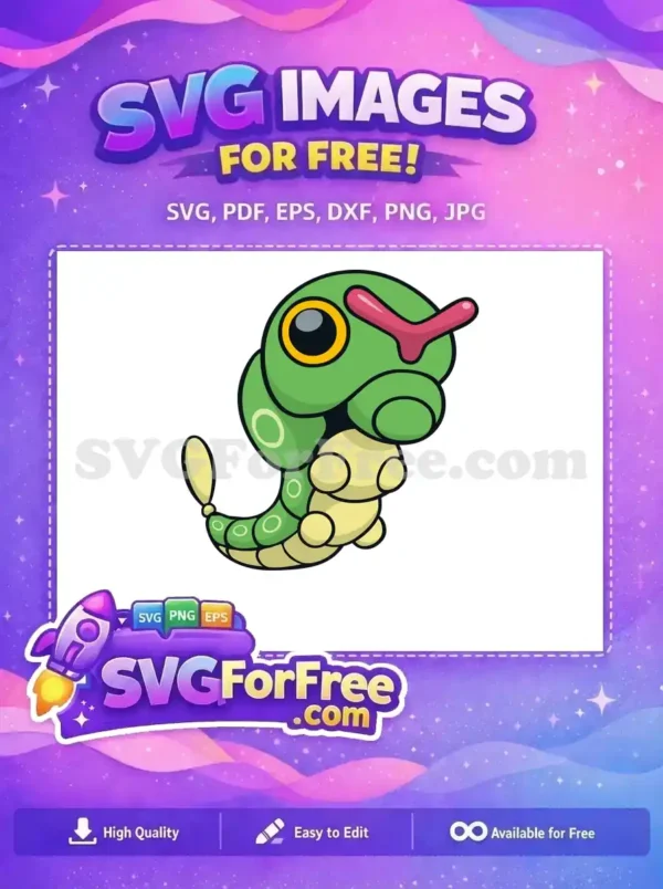 Free Green Caterpillar Pokemon Cartoon SVG Free Pink Antenna Free SVG