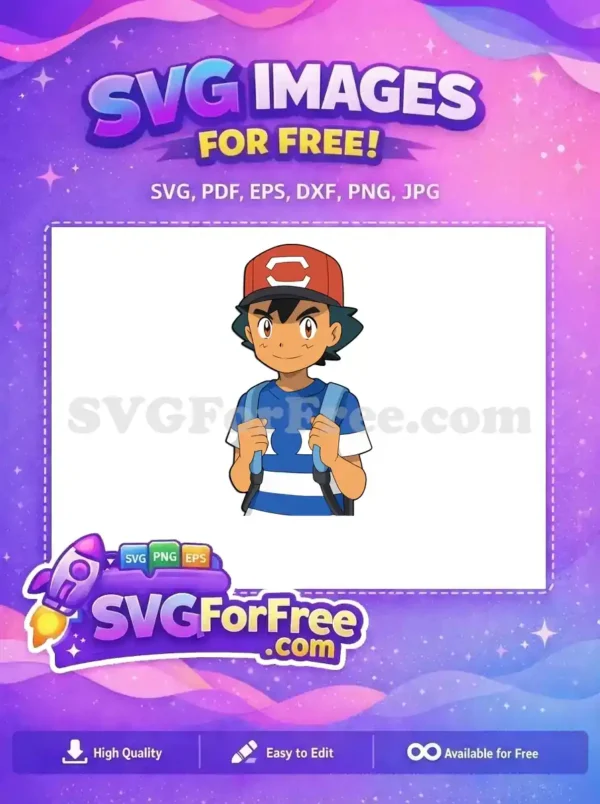 Free Smiling Ash Ketchum Free Red Hat Pokemon Free SVG