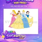 Free Four Classic Princesses Free Pink Yellow Blue Gowns Disney Free SVG - Instant Download