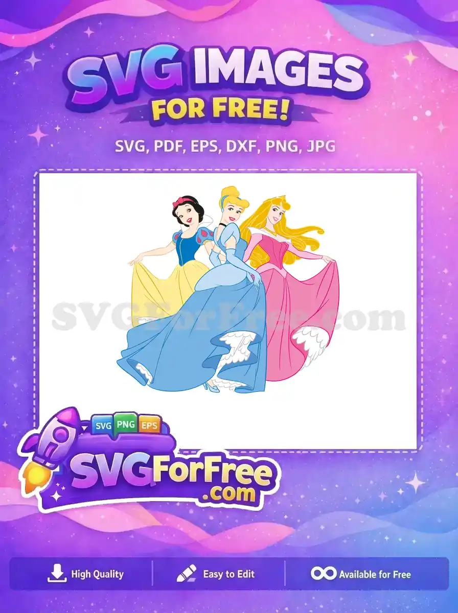Free Snow White Cinderella Aurora Free Posing Together Princess Disney Free SVG