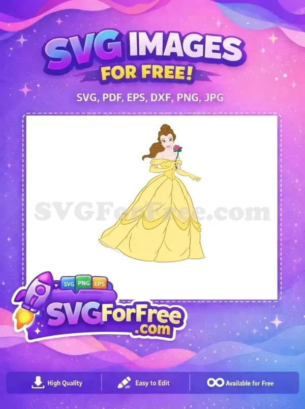 Free Smiling Belle Free Yellow Dress Beauty and the Beast Free SVG 1