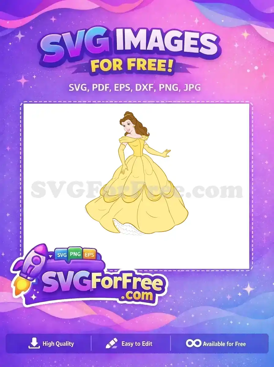 Free Smiling Belle Free Yellow Gown Beauty Beast Free SVG 2