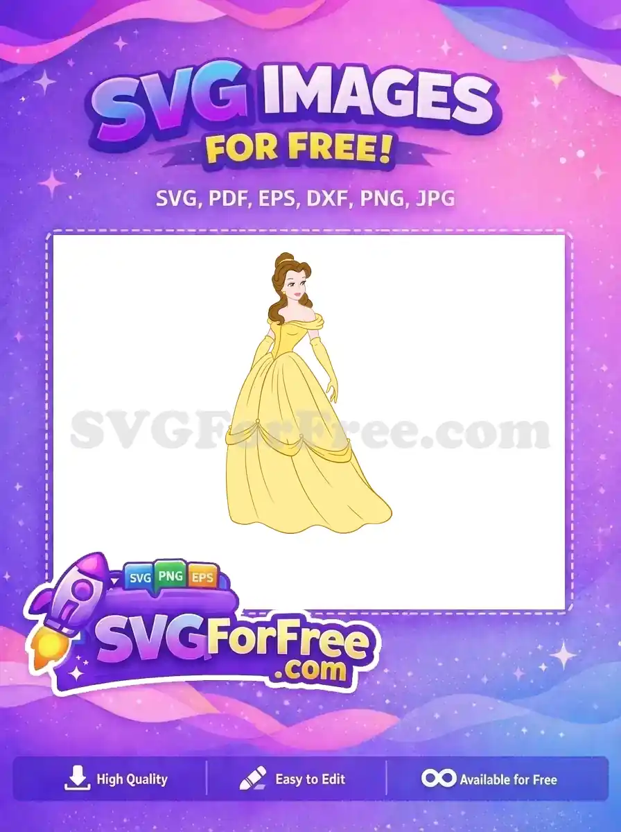 Free Smiling Belle Free Yellow Dress Beauty and Beast Free SVG
