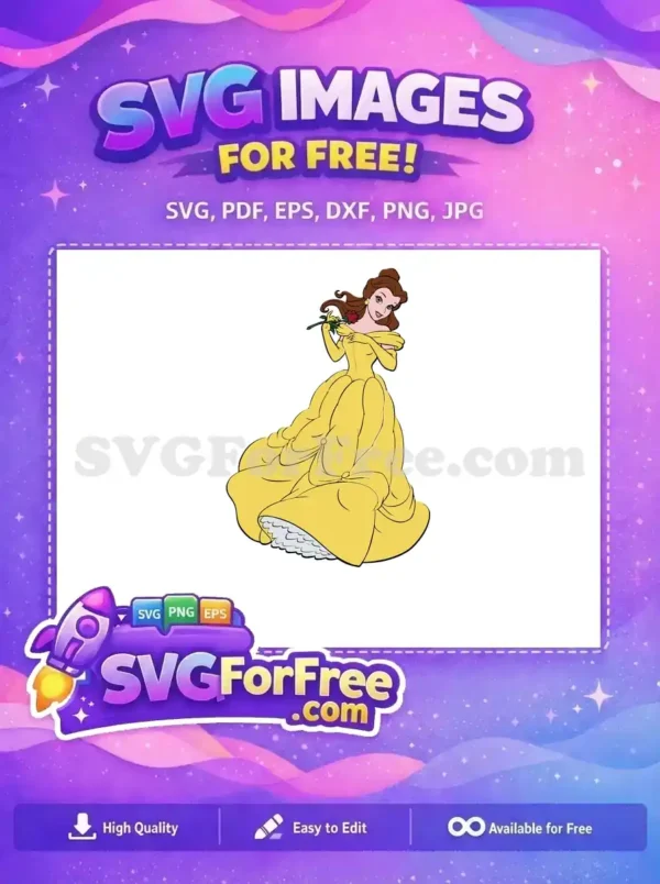 Free Belle Holding Rose Free Yellow Dress Beauty Beast Free SVG 1